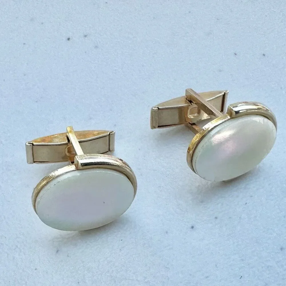Gold tone mother of pearl vintage cufflinks